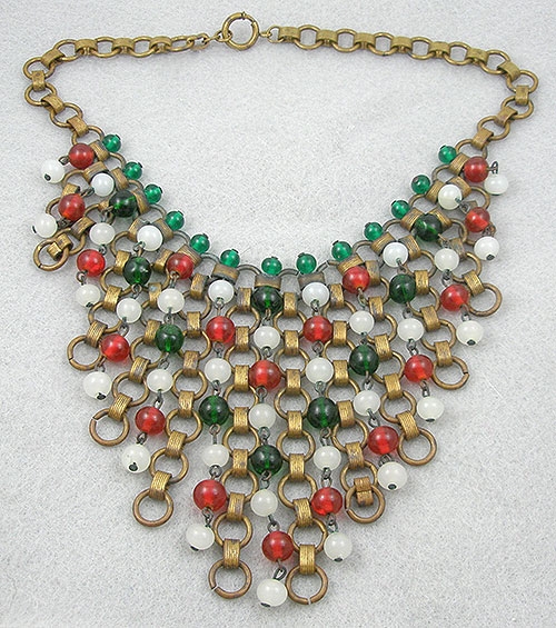 Vintage Glass Bead Book Chain Bib Necklace Garden Party Collection