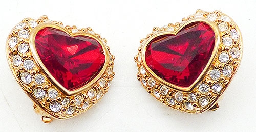 Newly Added Joan Rivers Red Glass Heart Earrings