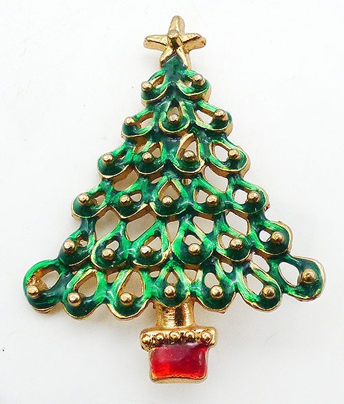 Newly Added Green Enamel Christmas Tree Brooch
