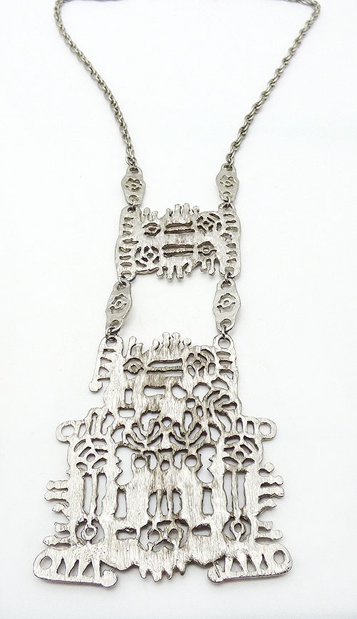 Newly Added Brutalist Abstract Textured Silver Pendant Necklace