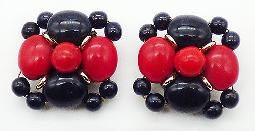 Newly Added West German Red and Black Bead Earrings