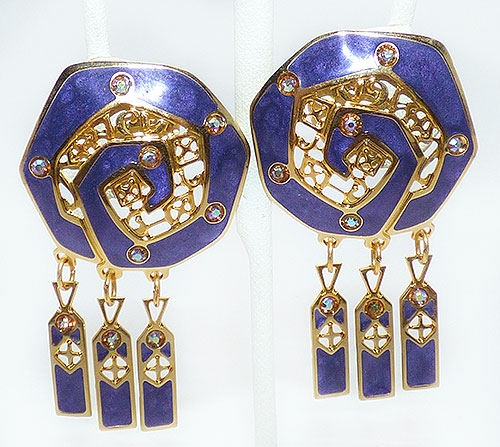 Edgar Berebi Purple Enamel Earrings - Garden Party Collection Vintage ...