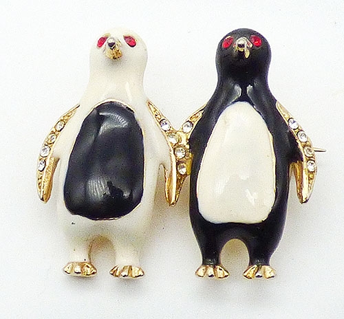 Newly Added Black and White Enamel Penguins Brooch