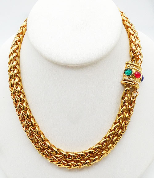 Newly Added Glass Jeweled Clasp Franco Chain Necklace