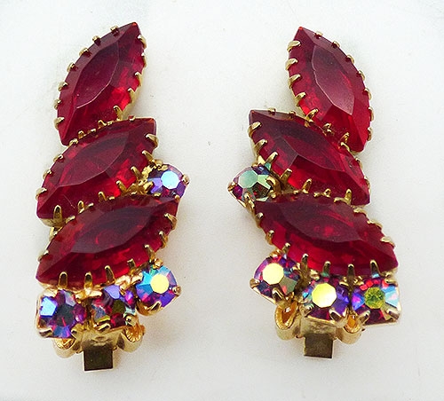Newly Added Stacked Red Rhinestone Navettes Earrings